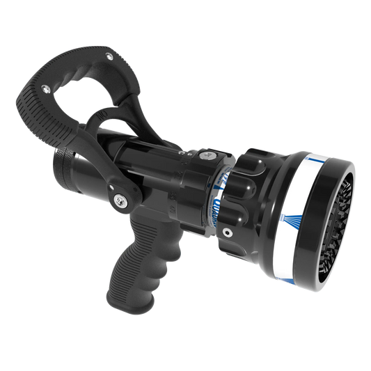 TFT 1.5" Quadracup Nozzle BSP Swivel Inlet 5 Bar 110-470 LPM - Red Bale & Pistol Grip - pslfireandsafety.co.nz