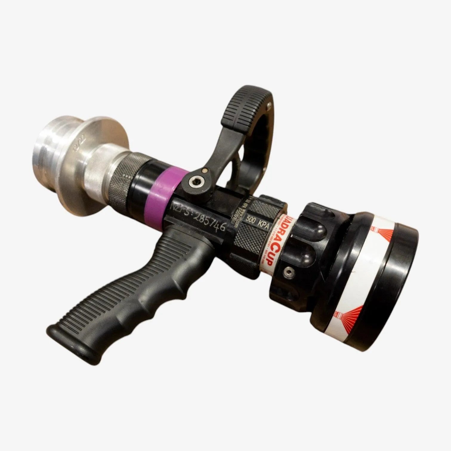 TFT 1.5" Quadracup Nozzle BSP Swivel Inlet 5 Bar 110-470 LPM - Red Bale & Pistol Grip - pslfireandsafety.co.nz