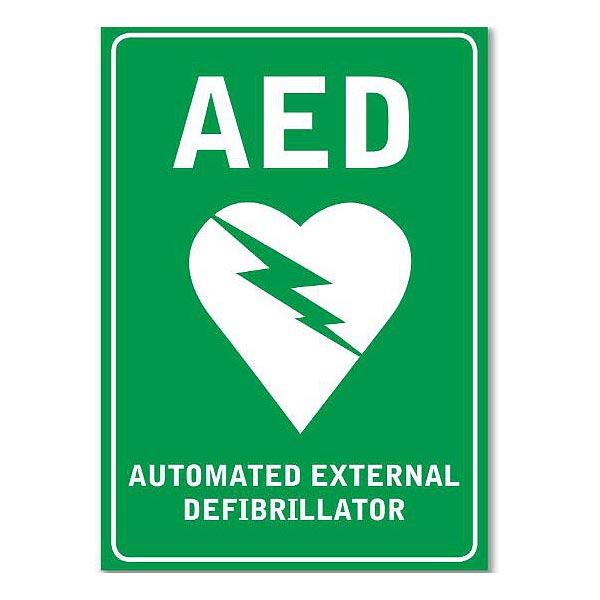 Defibrillator AED adhesive wall sign.